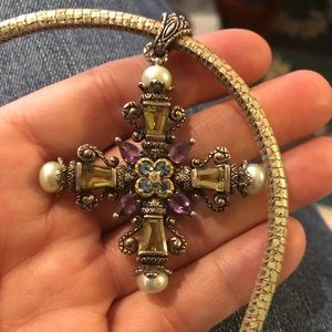 Barbara Bixby Jai sterling, gold, leather necklace